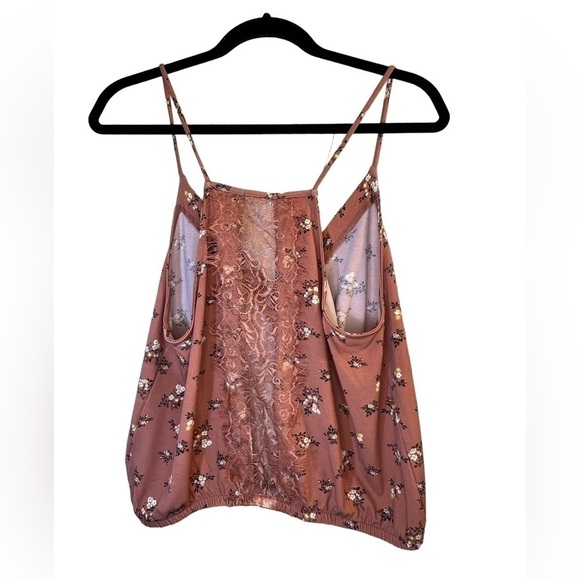 Sale Women’s Tank Top L Pink Floral V-Neck Spaghetti Straps - Picture 7 of 9